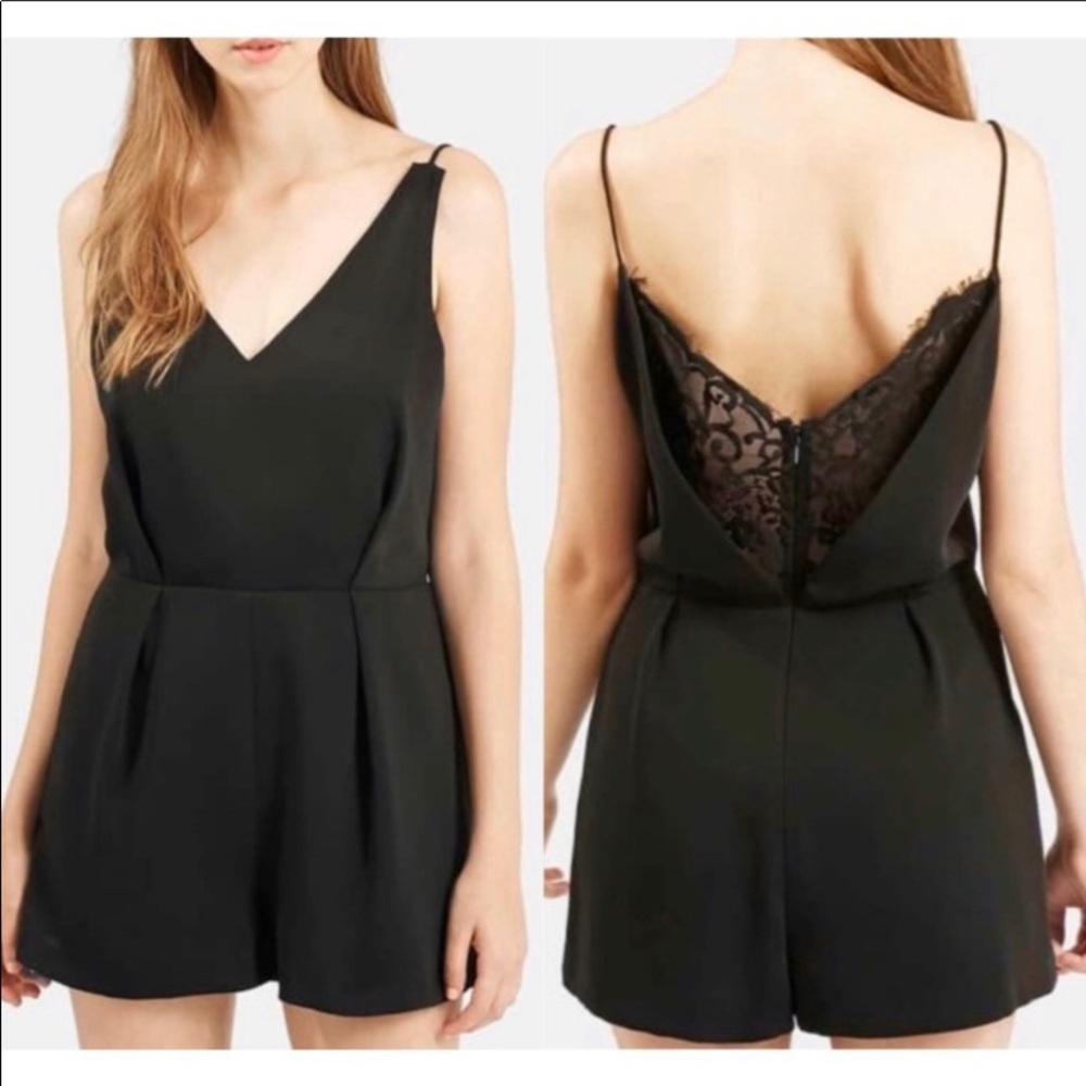 Topshop Black Lace Back Romper Extra Small